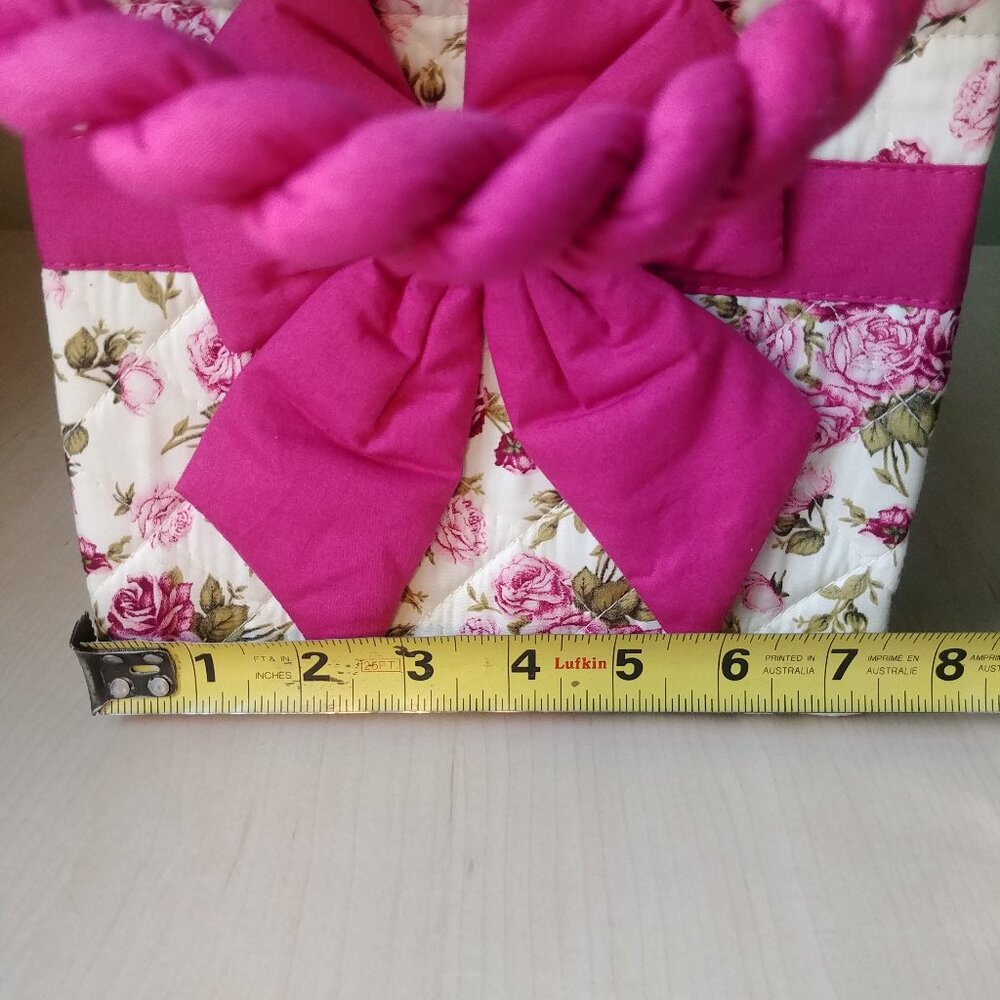 100% cotton white with pink and green floral pattern tote bag - Picture 12 of 13